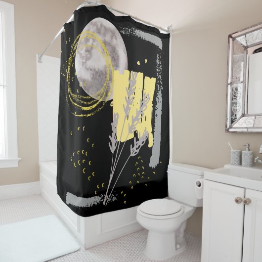 Grau Moon und eine Blume Aquarell abstrakt Duschvorhang (Beispiel)