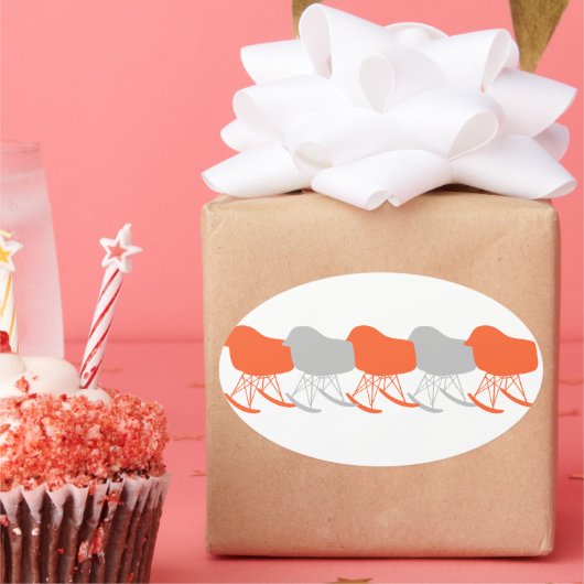 Grau-Muster Silhouette Mitte des 20. Jahrhunderts Ovaler Aufkleber (Party)