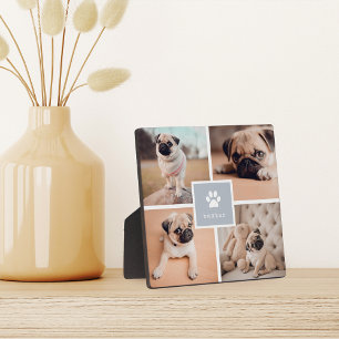 Grau   Name des Hundes und Pawprint FotoCollage Fotoplatte
