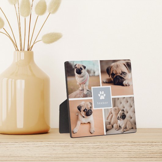 Grau | Name des Hundes und Pawprint FotoCollage Fotoplatte