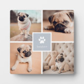 Grau | Name des Hundes und Pawprint FotoCollage Fotoplatte (Vorderseite)