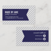 Grau & Navy Blue Moderne Streifen & Ribbon Visitenkarte (Vorne/Hinten)