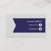 Grau & Navy Blue Moderne Streifen & Ribbon Visitenkarte (Rückseite)