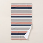 Grau Navy Blue Pink Coastal Stripes Muster Badhandtuch Set (Handtuch)