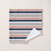 Grau Navy Blue Pink Coastal Stripes Muster Badhandtuch Set (Waschlappen)