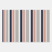 Grau Navy Blue Pink Coastal Stripes Muster Geschenkpapier Set (Vorderseite)