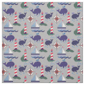 Grau, Navy Blue und Red, Wale | nautisch Stoff (Muster)