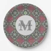 Grau-Nordic Snowflake Winter Monogram Muster Pappteller (Vorderseite)