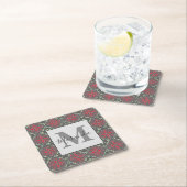 Grau-Nordic Snowflake Wintermuster Monogramm Rechteckiger Pappuntersetzer (Vor Ort)