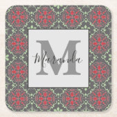 Grau-Nordic Snowflake Wintermuster Monogramm Rechteckiger Pappuntersetzer (Vorderseite)