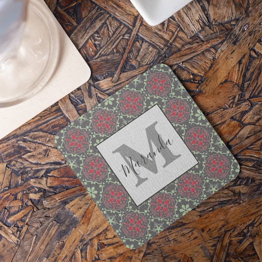 Grau-Nordic Snowflake Wintermuster Monogramm Rechteckiger Pappuntersetzer
