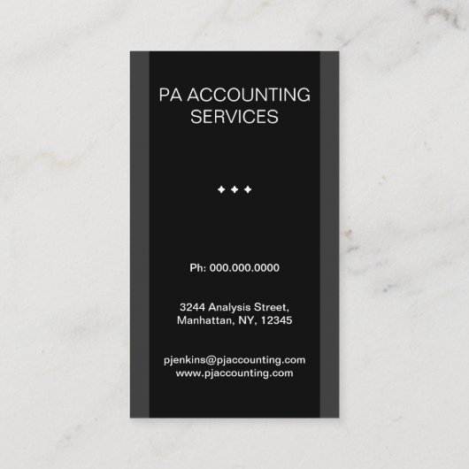 Grau oder Gray Pinstripe Anzug Vertical Accountant Visitenkarte (Rückseite)