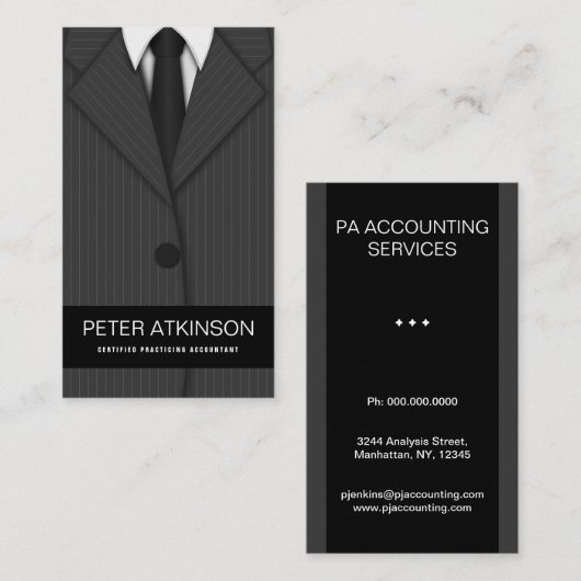 Grau oder Gray Pinstripe Anzug Vertical Accountant Visitenkarte (Vorne/Hinten)