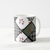 Grau Olive rustikales Patchworkmuster Kaffeetasse (VorderseiteRechts)