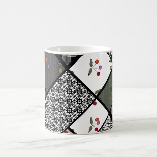 Grau Olive rustikales Patchworkmuster Kaffeetasse (Mittel)
