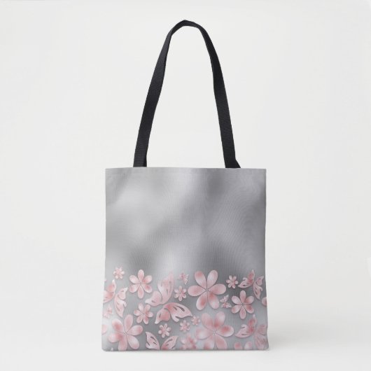 GRAU OMBRE MIT PINK OMBRE BLUME SCHALTFLÄCHEN TASCHE (Vorderseite)