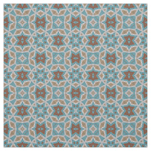 Grau Orange Brown Türkquoise Ethnisches Muster Kun Stoff (Muster)