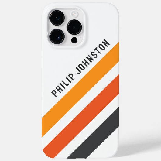 Grau-orange diagonale Retrostreifen weiß Case-Mate iPhone Hülle (Rückseite)