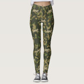 Grau Orange Olive Braun Katzen Tarnmuster Leggings (Vorderseite)