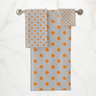 Grau Orange Punkte Badhandtuch Set