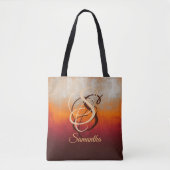 Grau Orange Red Burgund rustikale Monogramm ombre Tasche (Vorderseite)