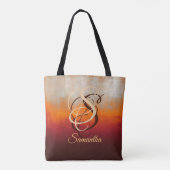 Grau Orange Red Burgund rustikale Monogramm ombre Tasche (Rückseite)
