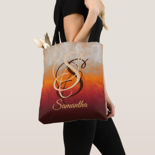 Grau Orange Red Burgund rustikale Monogramm ombre Tasche