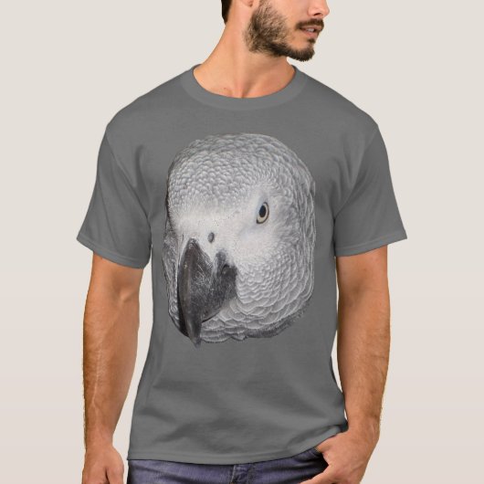 Grau-Papagei-Big-Kopf-T - Shirt (Vorderseite)