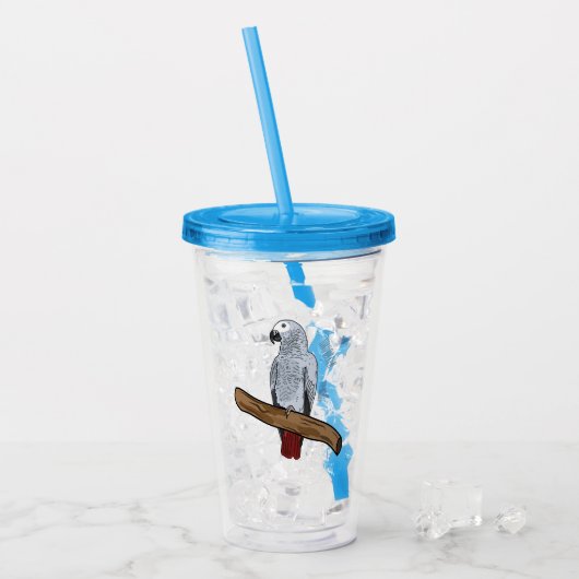 Grau-Papagei-Cartoon Acryltrinkbecher (Vorderseite Ice)