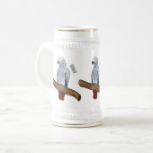 Grau-Papagei-Cartoon Bierglas (Vorderseite Links)