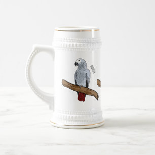 Grau-Papagei-Cartoon Bierglas