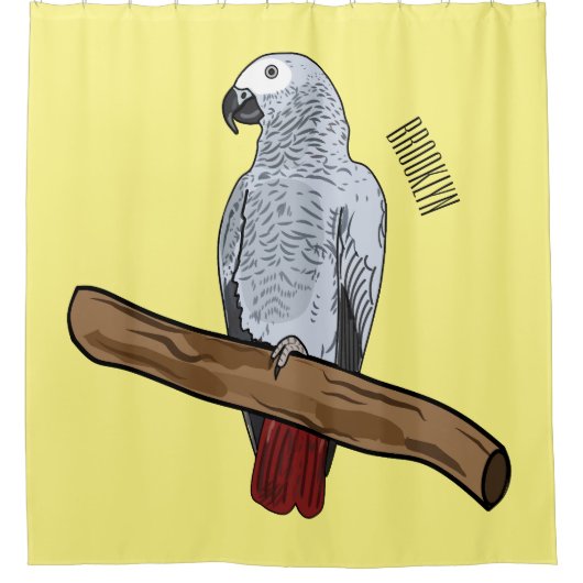 Grau-Papagei-Cartoon Duschvorhang (Vorderseite)