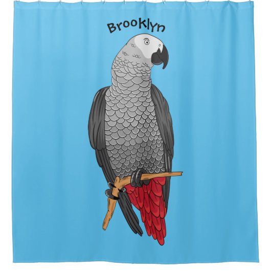 Grau-Papagei-Cartoon Duschvorhang (Vorderseite)