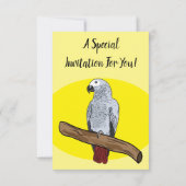Grau-Papagei-Cartoon Einladung (Rückseite)