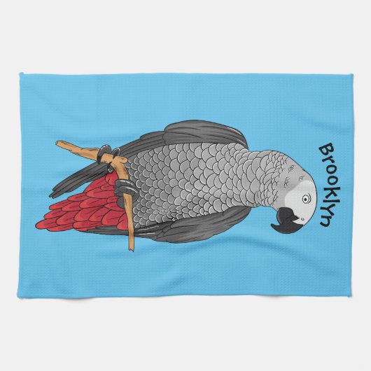 Grau-Papagei-Cartoon Geschirrtuch (Horizontal)