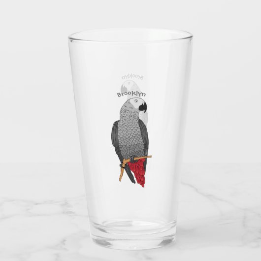 Grau-Papagei-Cartoon Glas (Rückseite)