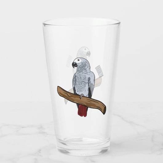 Grau-Papagei-Cartoon Glas (Rückseite)