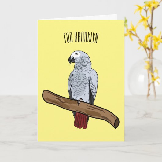 Grau-Papagei-Cartoon Karte (Gelbe Blume)