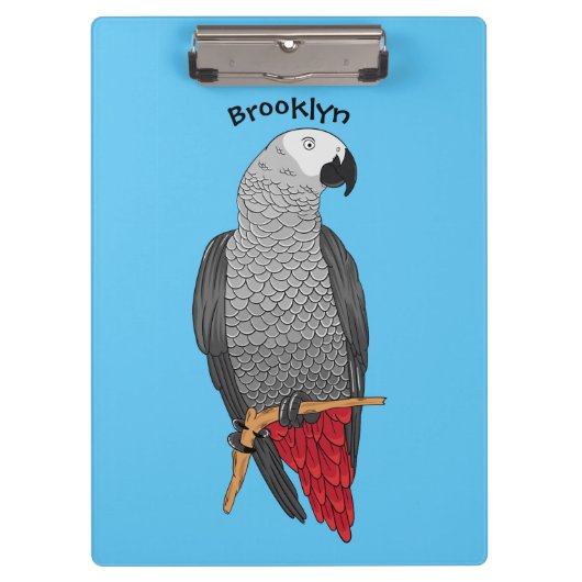 Grau-Papagei-Cartoon Klemmbrett (Vorderseite)