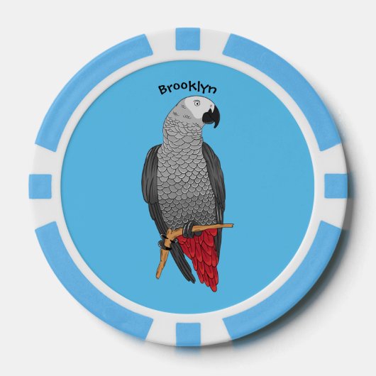 Grau-Papagei-Cartoon Pokerchips (Vorderseite)