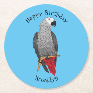 Grau-Papagei-Cartoon Runder Pappuntersetzer