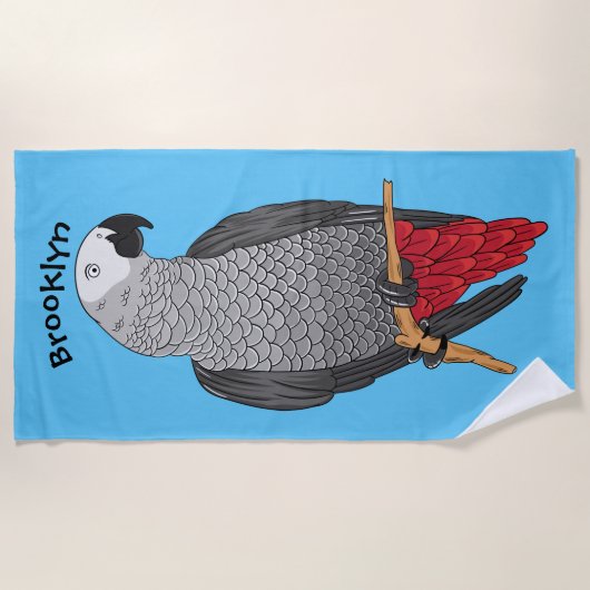 Grau-Papagei-Cartoon Strandtuch (Vorderseite)