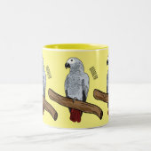 Grau-Papagei-Cartoon Zweifarbige Tasse (Mittel)