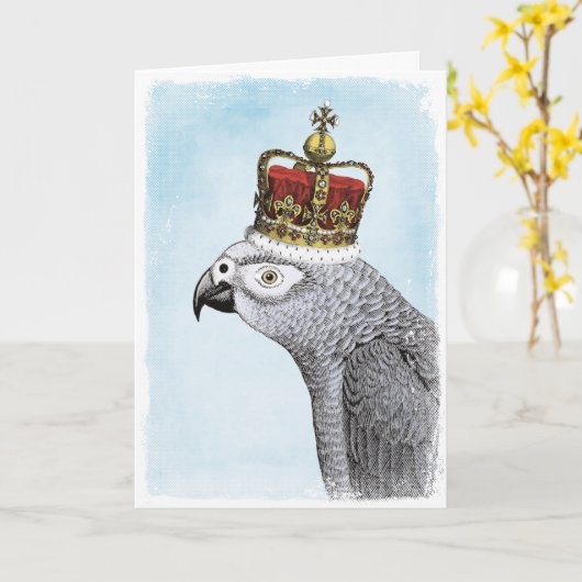 Grau-Papagei mit Royal Crown Karte (Gelbe Blume)
