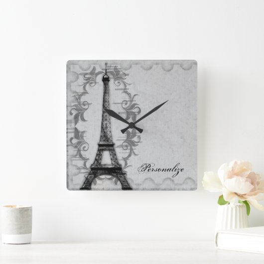 Grau Paris Grunge Wall Clock Quadratische Wanduhr (Zuhause)