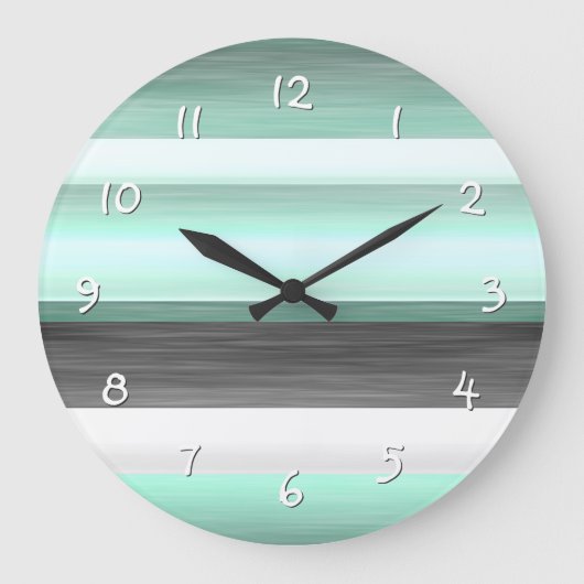 Grau Pastel Minze Grüne Aquarellmuster Muster Große Wanduhr (Vorderseite)