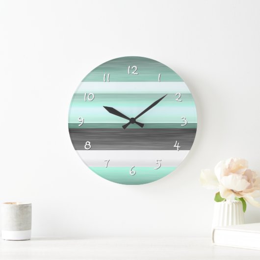 Grau Pastel Minze Grüne Aquarellmuster Muster Große Wanduhr (Zuhause)