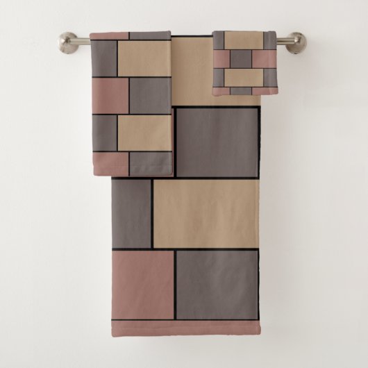 Grau Peach Pink Brick Wall Badhandtuch Set (Insitu)