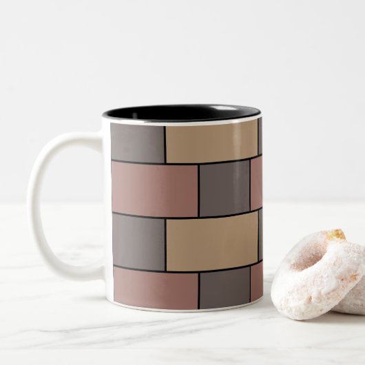 Grau Peach Pink Brick Wall Zweifarbige Tasse (Mit Donut)