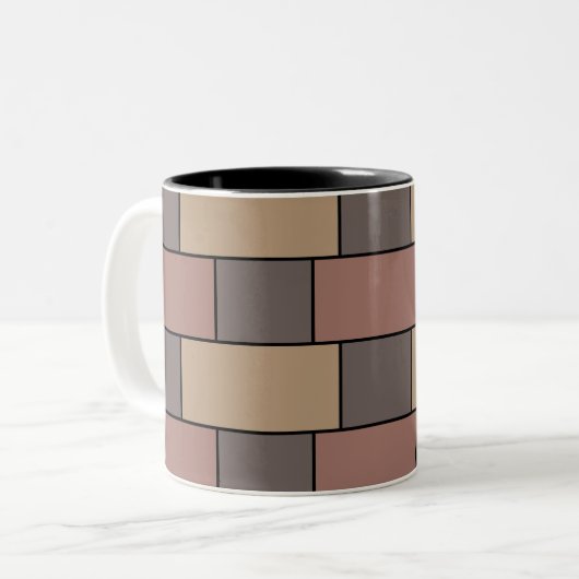 Grau Peach Pink Brick Wall Zweifarbige Tasse (Vorderseite Links)